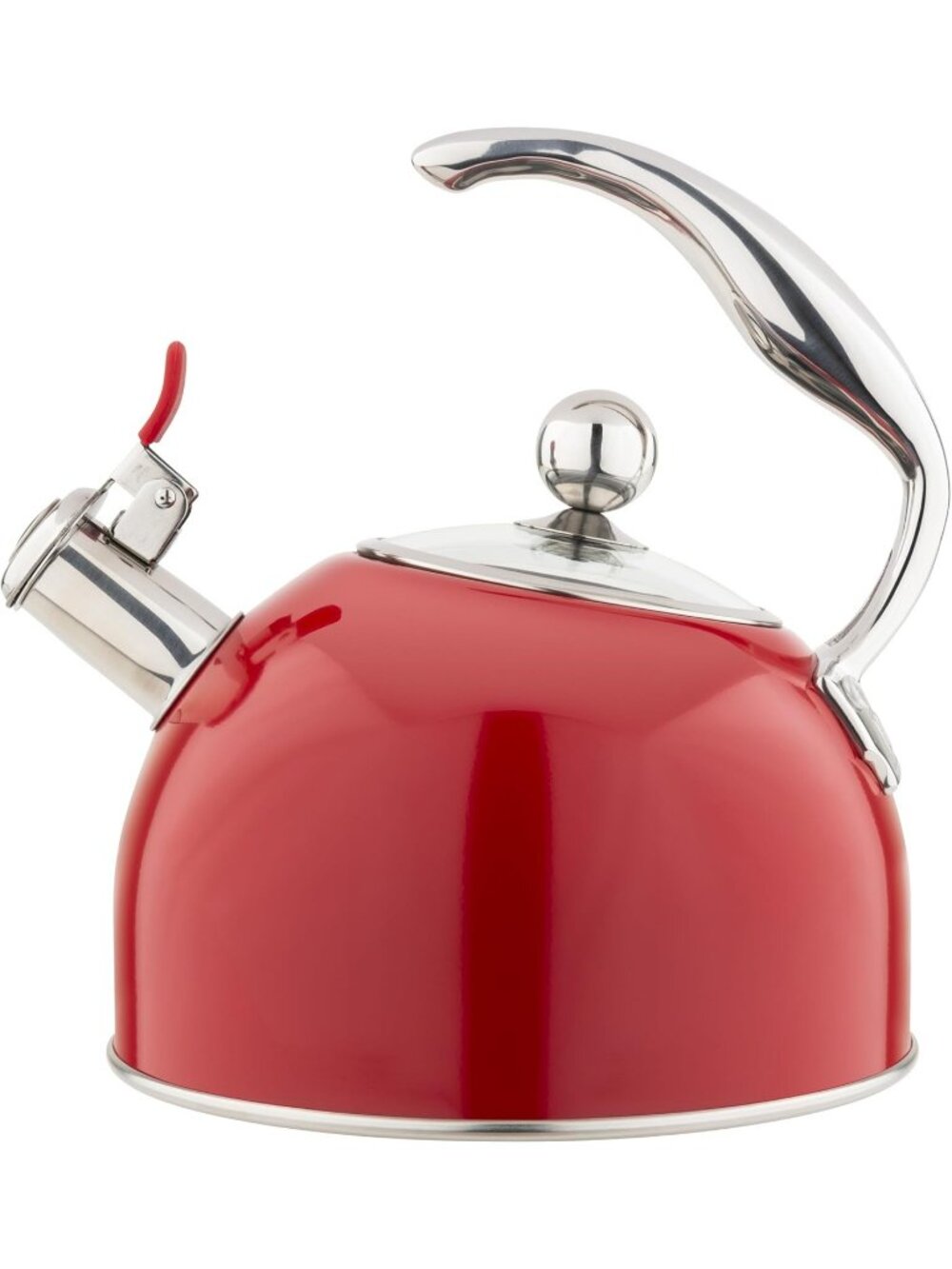 Viking  2.6 Qt 3-Ply Stainless Steel Kitchen Tea Kettles Red Induction Stovetop